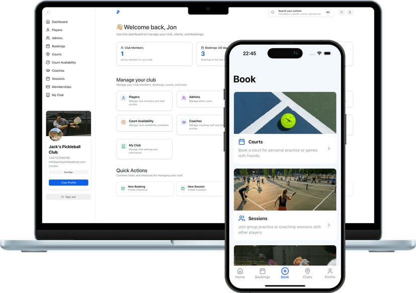PicklePro club dashboard